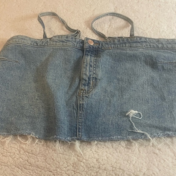 Wild Fable XL Reworked Boho Country-Chic Denim Crop Top with String Fringe - Picture 2 of 8